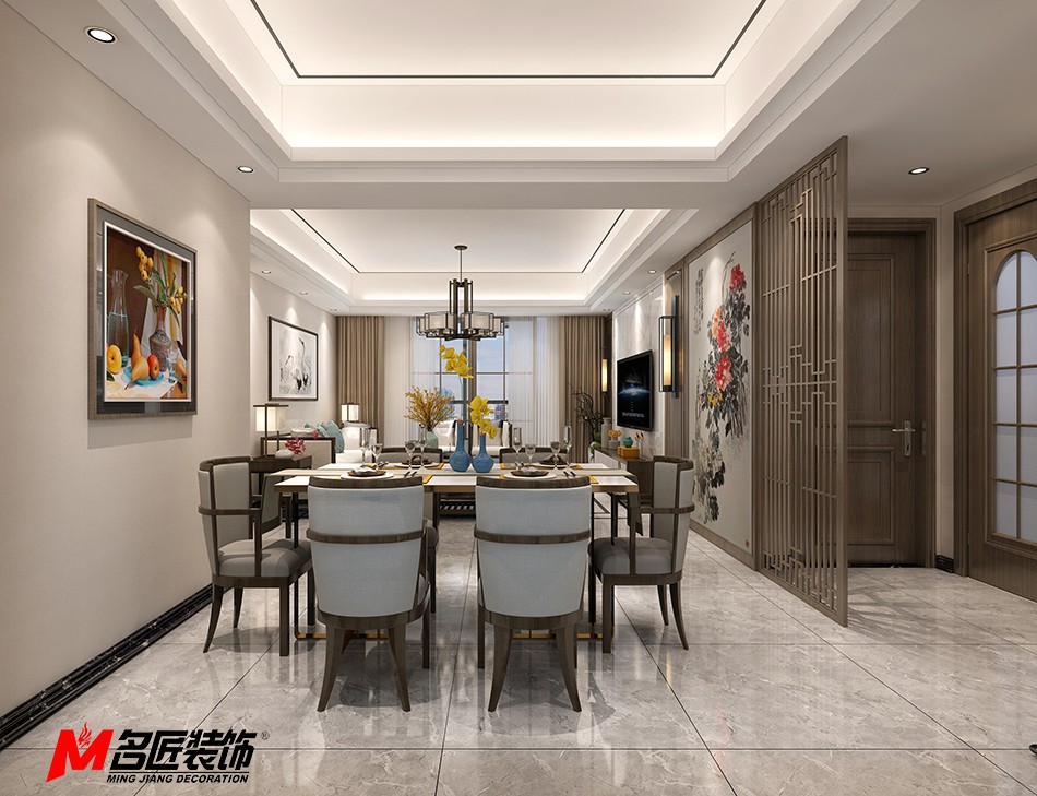 新中式风格室内装修设计效果图-宁海中海寰宇三居123平米